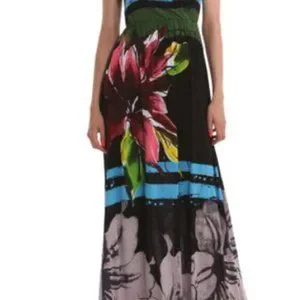 Desigual | Dresses | Desigual Septiembre Printed V Neck Crochet Open Back  Detail Maxi Dress Xsmall | Poshmark